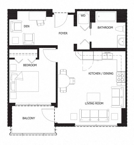 Floor plan layout diagram for 1R Den w Balcony Renovation 2