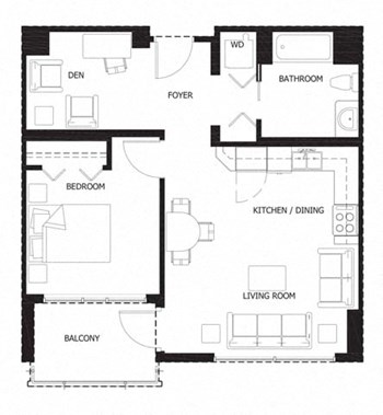 1R Den w Balcony Renovation 2 floor plan