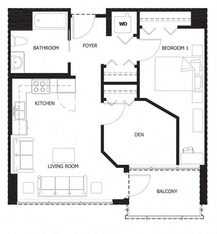 Floor plan layout diagram for 1S Den w Balcony Renovation 2