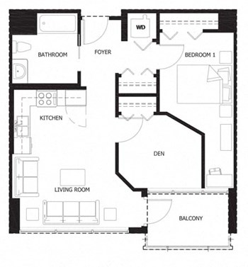 1S Den w Balcony Renovation 2 floor plan