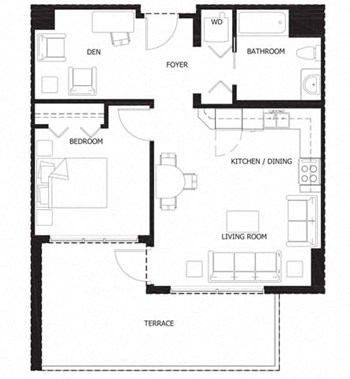 1V Den w Terrace Renovation 3 floor plan
