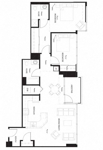 Floor plan layout diagram for 2AJ w Balcony Renovation 2
