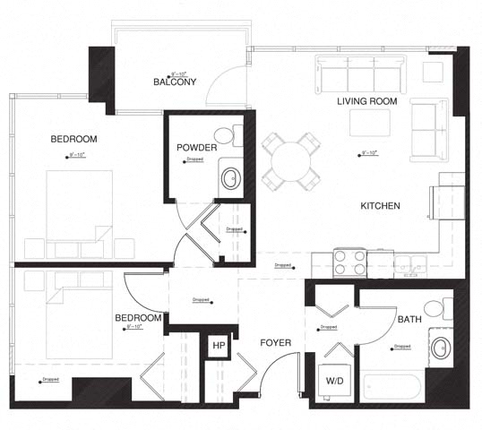 Floor plan layout diagram for 2J w Balcony