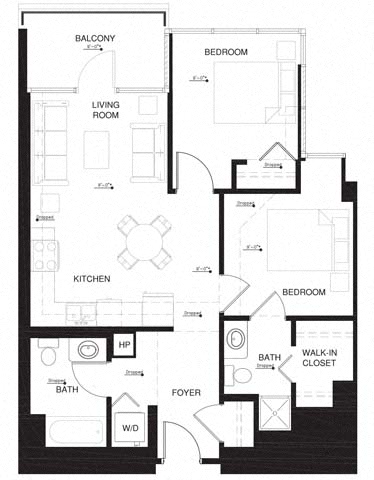 Floor plan layout diagram for 2M w Balcony