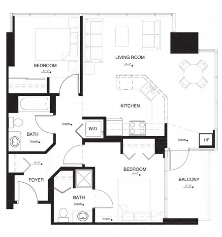 Floor plan layout diagram for 2S w Balcony