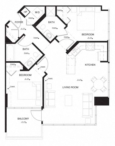 Floor plan layout diagram for 2U w Balcony Renovation 2