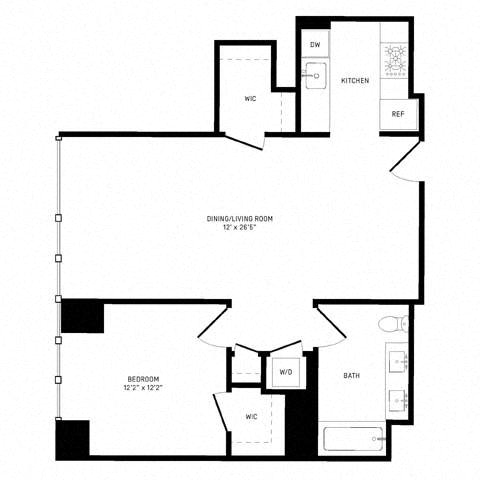 Floor plan layout diagram for 1K