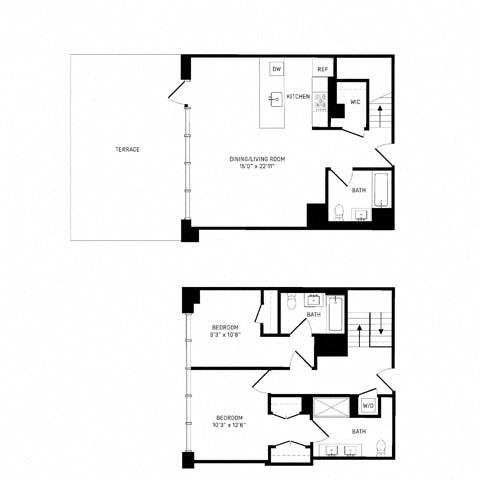 Floor plan layout diagram for 2H w/ Terrace