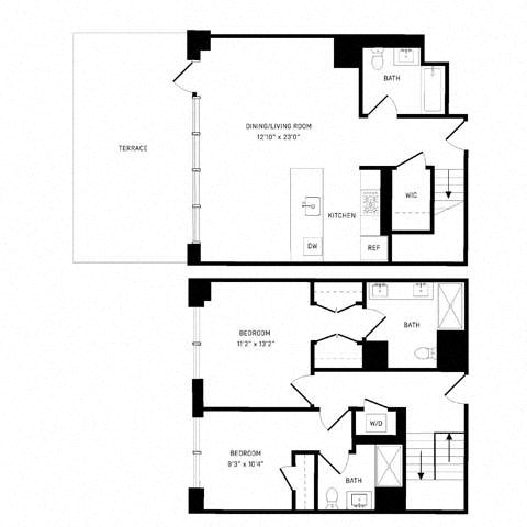 Floor plan layout diagram for 2J w/ Terrace
