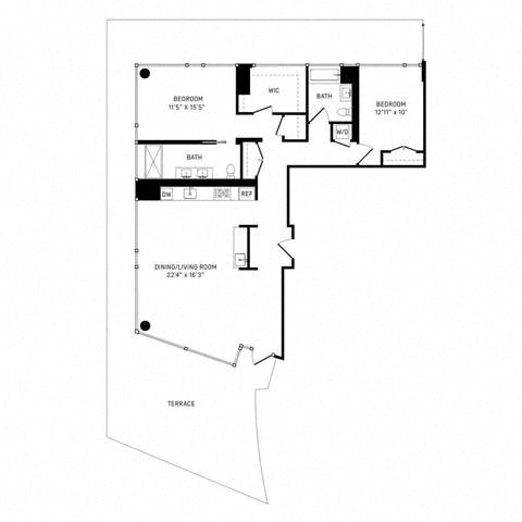Floor plan layout diagram for 2P Penthouse w/ Terrace