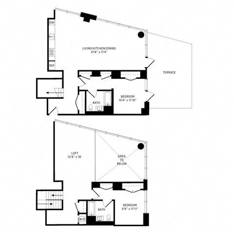 Floor plan layout diagram for 2Q Loft w/ Terrace