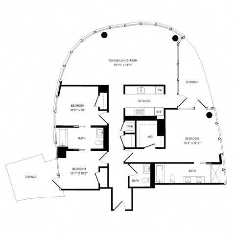 Floor plan layout diagram for 3D Penthouse w/ Terrace