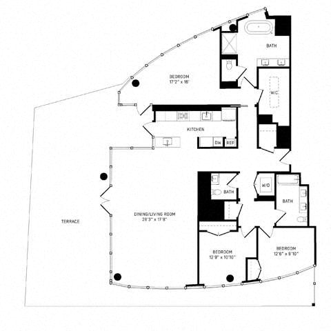 Floor plan layout diagram for 3G Penthouse w/ Terrace