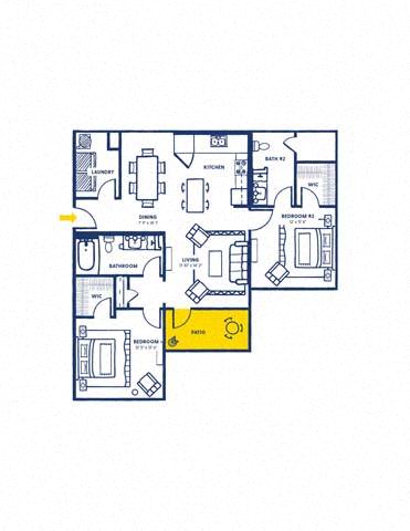 Floor plan layout diagram for 2A w Balcony