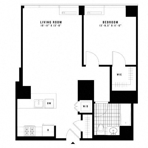 Floor plan layout diagram for 1K