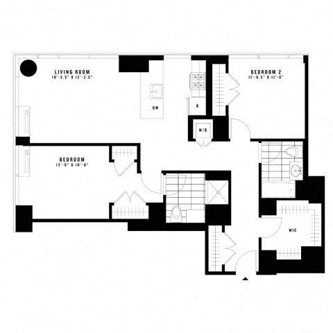 Floor plan layout diagram for 2H Penthouse