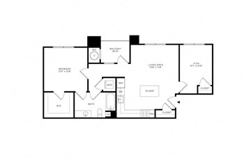 1A Den w/ Balcony floor plan