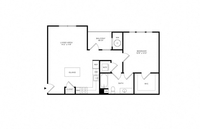 Floor plan layout diagram for 1G w/ Balcony