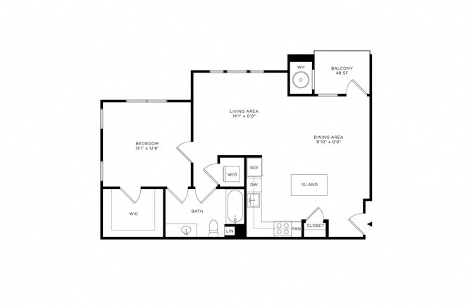 Floor plan layout diagram for 1H w/ Balcony