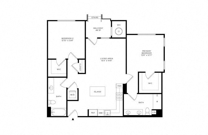 Floor plan layout diagram for 2D w/ Balcony