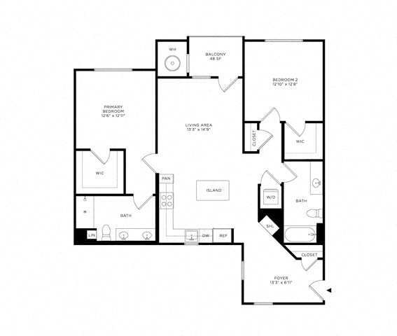 Floor plan layout diagram for 2G w/ Balcony