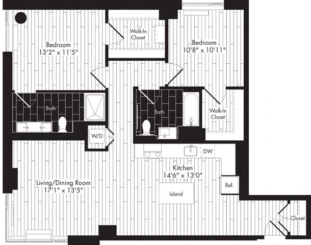 Floor plan layout diagram for 2B