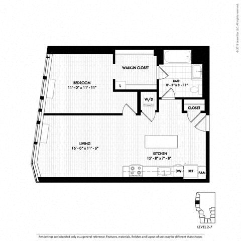 Floor plan layout diagram for 1R