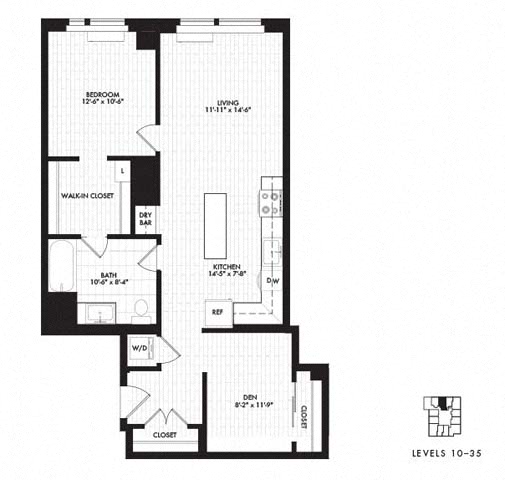 Floor plan layout diagram for 1U Den