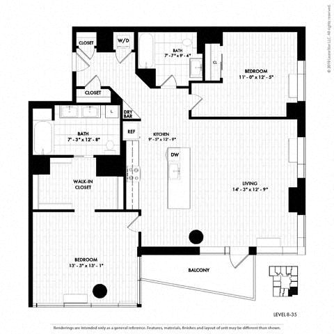 Floor plan layout diagram for 2F w/ Balcony