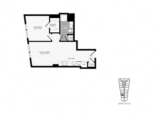 Floor plan layout diagram for 1E