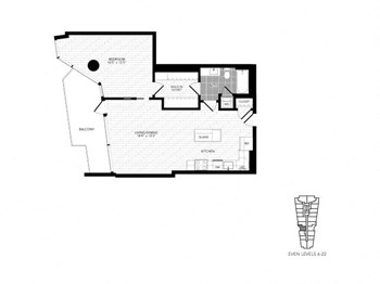 1N w/ Balcony floor plan