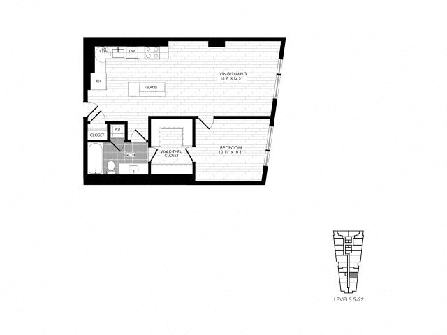 Floor plan layout diagram for 1R