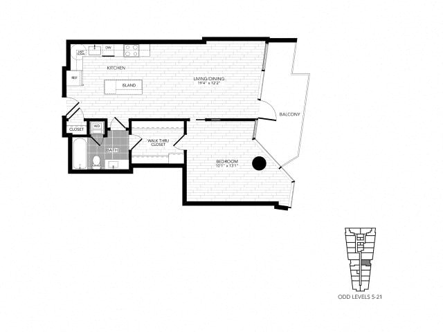 Floor plan layout diagram for 1S w/ Balcony