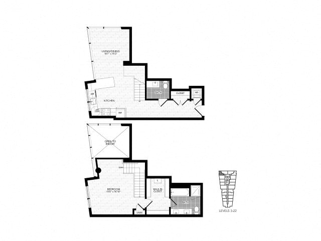 Floor plan layout diagram for 1W