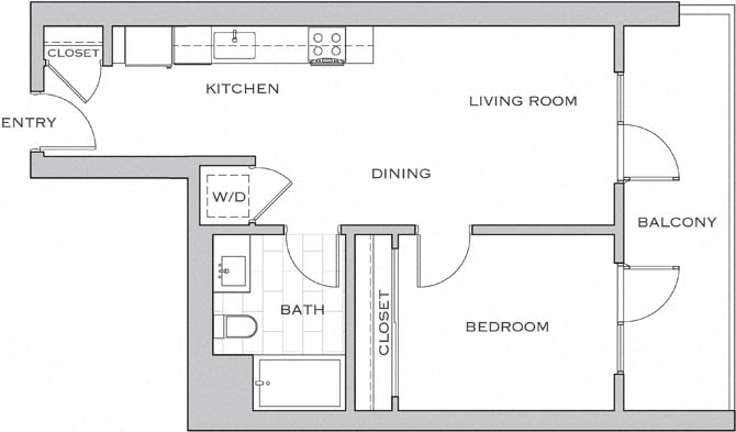 Floor plan layout diagram for 1E w/ Balcony