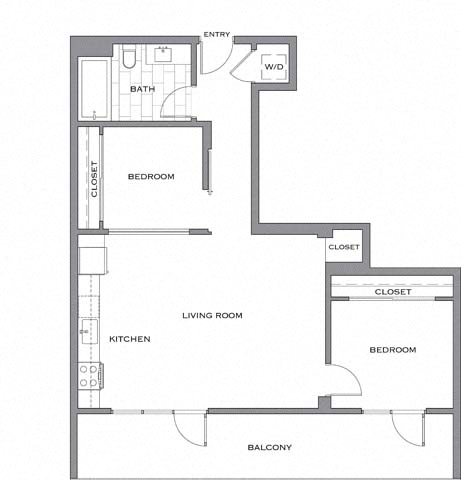 Floor plan layout diagram for 2A w/ Balcony