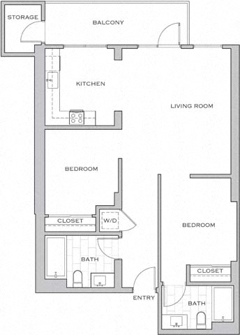 Floor plan layout diagram for 2C w/ Balcony