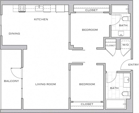 Floor plan layout diagram for 2H w/ Balcony