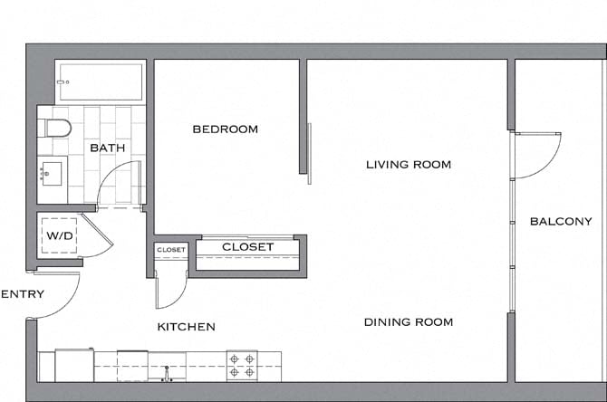 Floor plan layout diagram for Jr 1K w/ Balcony