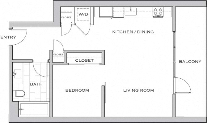 Floor plan layout diagram for Jr 1L w/ Balcony