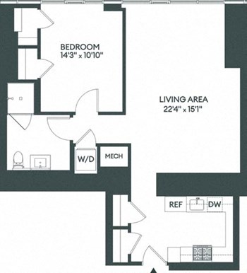 1T floor plan