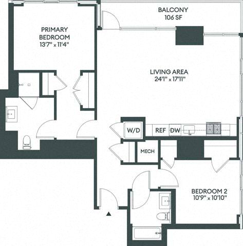 Floor plan layout diagram for 2E