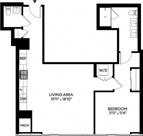Floor plan layout diagram for 1R