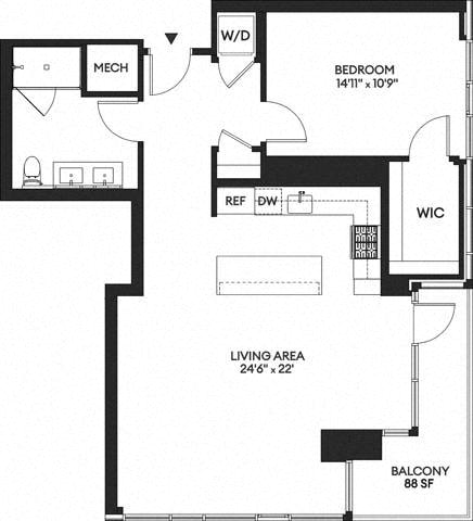 Floor plan layout diagram for 1W