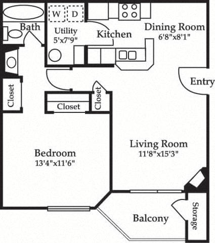 Floor plan layout diagram for 1B Renovation 5