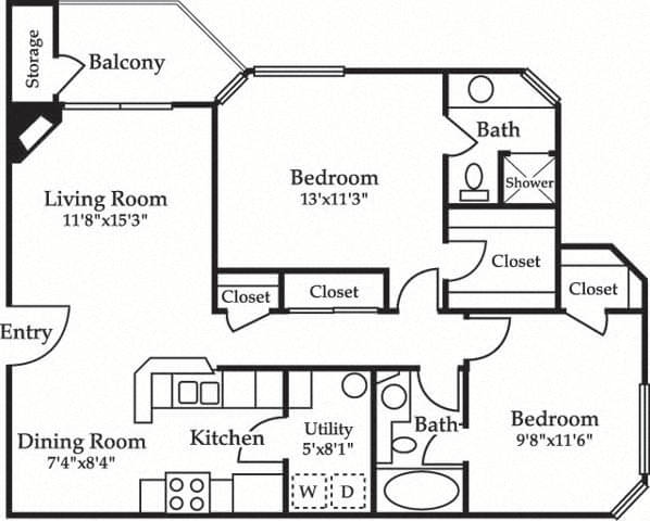 Floor plan layout diagram for 2B