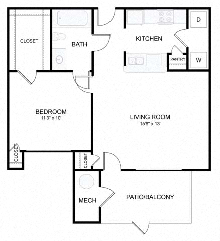 Floor plan layout diagram for 1B