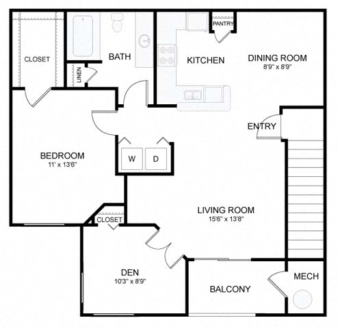 Floor plan layout diagram for 1E Den