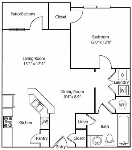 Floor plan layout diagram for 1B