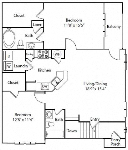Floor plan layout diagram for 2B